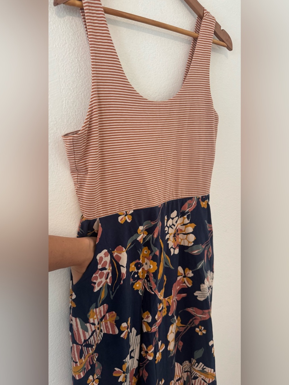Pact Floral Striped Fit Flare Dress Organic Cotton Tie Back Pockets Large - Picture 2 of 8